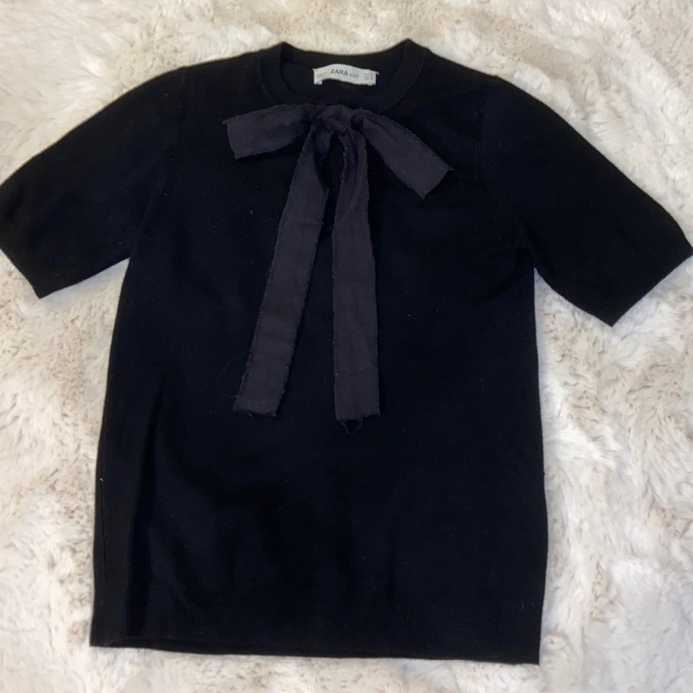 Zara Knit Black Sweater with Bow Detail Size S